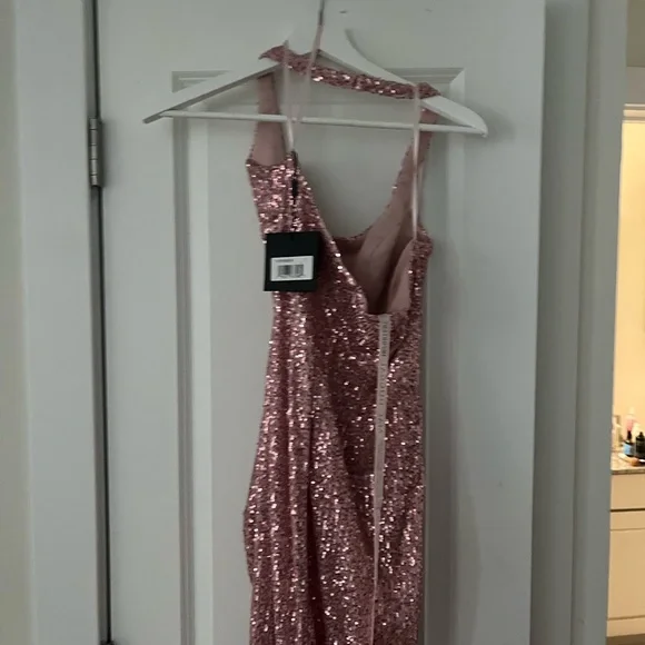 Mac Duggal Pink Sequin Backless Dress